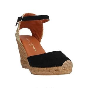 New Kurt Geiger London Monty Espadrille Suede Sandals Black Gold 9